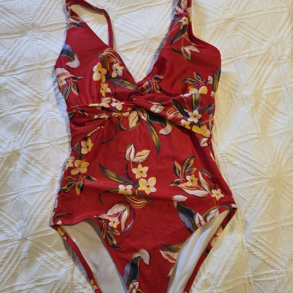 Old Navy Red Floral One Piece Swimsuit
